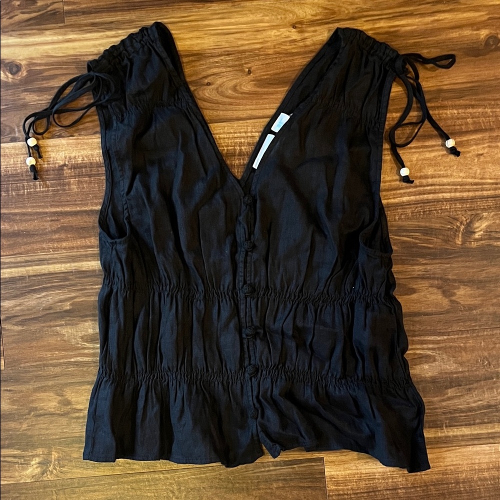 Cynthia Rowley Black Sleeveless Blouse with Beaded Tie Straps